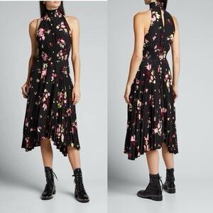 A.L.C. Dress Floral Renzo Sleeveless Midi Pleated Smocked Black 2